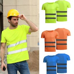 Mens Outdoor Luminous Reflective Top Night Sports Cycling Short Sleeves T Shirt for Environmental Protection Workers