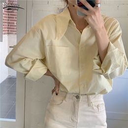 Long Sleeve Vintage Women Blouse and Tops Casual Loose Solid Female Shirt Button Turn Down Collar Blusas Mujer 13144 210508