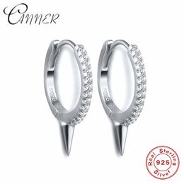 Punk Style Women's Earrings 925 Sterling Silver Spike Rivet Hoop For Women Simple Round Crystal Earring & Huggie