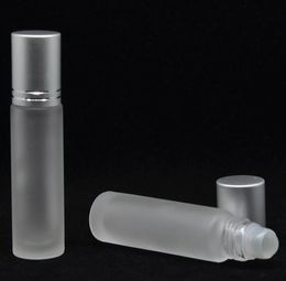 500pcs 10ML Roll On Perfume Bottle Frosted Essential Oil Vials with Roller Ball and Silver Cap SN2887