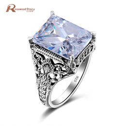 Turkish Jewelry 925 Sterling Silver Cocktail Rings Charm Cubic Zirconia CZ Geometric Rings Hollow Out Handmade Gift Hyperbole