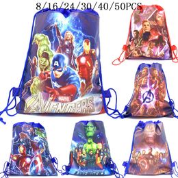 8/16/24/50PCS Cartoon Theme Birthday Party Gifts Non-Woven Drawstring Bags Kids Boy Favour Swimming School Backpacks