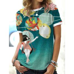 Summer Fashion Women's Short-Sleeved Digital Printed T-Shirt Casual Cute Pattern Printing Woman Tshirts Oversized 3XL 210517