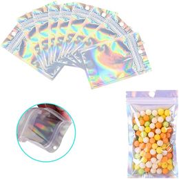 Resealable Smell Proof Bags Durable Aluminium Foil Zipper Pouch Bag Holographic Packaging for Food Snack Jewellery Storage