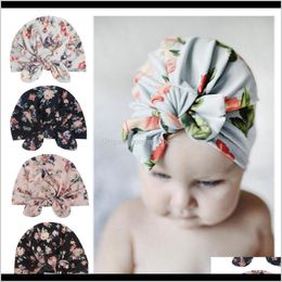 Caps Hats Accessories Baby Kids Maternity Drop Delivery 2021 Ins Products Printing Rabbit Ear Knotting Childrens Baby Cotton Hat 4 Colours K0S