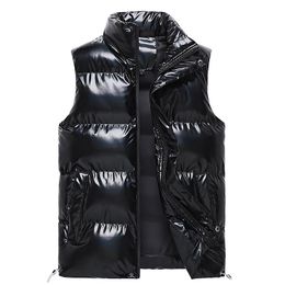 Men's Vests 2021 Stand Collar Fashion Bright Fabric Winter Vest Men Slim Waterproof Jacket Sleeveless