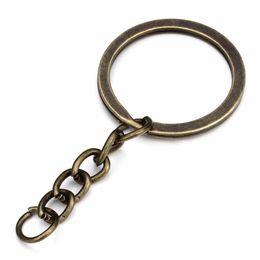 2021 28mm Bronze Gold Silver Color Keyring Keychain Split Ring with Short Chain Key Rings Women Men DIY Key Chains Accessories