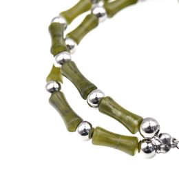 Original Authentic Olive Jade Bamboo Knot Chain Titanium Steel Bracelet Fresh Couple Hipster Accessories Lucky Jewellery