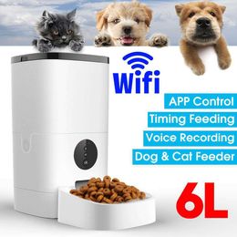 6L Large Capacity Pet Automatic Feeder Smart Voice Recorder APP Control Timer Feeding Cat Dog Food Dispenser WiFi/Button Version 210615