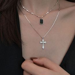 S925 Sterling Silver Necklace for Women Cross Retro Letter Light Clavicle Chain Jewellery