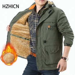Men's Jacket Cotton Winter Brand Outdoor Vintage Thick Coat Men Autumn Fashion Patchwork Waterproof Pockets Hat s 211126