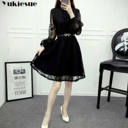 summer dress for women es women's black vintage lace maxi party long sleeve sexy bodycon female plus size 210608