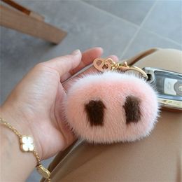 Cute Piggy Pig Nose Keyring Real Mink Fur Keychain Pendant for Women Handbag Charm Fluffy Purse Bag Gift