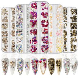 12 Grids Multi-size Crystal AB Diamonds 3D Nail Art Decorations Flat Back Gem Stones For Nails Jewellery Rhinestone Decoration