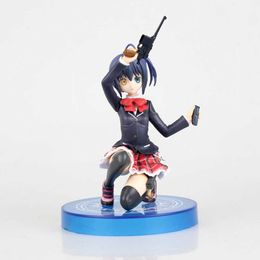 15cm Love, Chunibyo & Other Delusions anime figurine Takanashi Rikka Holding a gun Changeable face PVC figure toys for kids Q0722