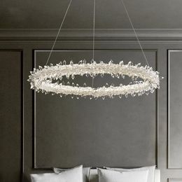 Post Modern Art Deco Led Dimmable Pendant Lights Luxurious K9 Crystals Circle Lamp Parlor Hanging Luminarias Lamps