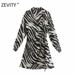 ZEVITY women vintage animal texture print sashes mini dress female batwing sleeve kimono vestido chic casual slim dresses DS4266 210623