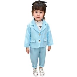Baby Girl Suit Set Solid Color Girls Clothing Jacekt + Pants s Spring Autumn Kids 211025