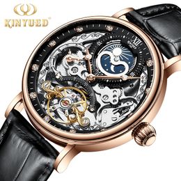 KINYUED Mechanical Automatic Watch Men Tourbillon Wristwatch Sports Clock Mechanism Self Winding Watches Casual Moon horloge man