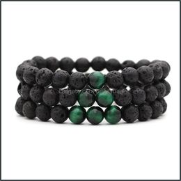 Beaded Bracelets Jewelrybeaded Strands 8Mm Green Tigers Eye Stone Black Lava Essential Oil Diffuser Bracelet Balance Yoga Pseira Feminina