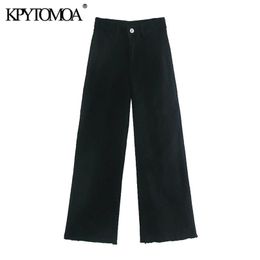 KPYTOMOA Women Fashion Pockets Frayed Tassel Straight Jeans Vintage High Waist Zipper Fly Denim Female Ankle Trousers Mujer 210922