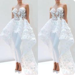 Moda a linha vestido de casamento macacões 3d flor apliques vestidos de noiva moderno zíper voltar vestidos de noiva robes de mariee282u