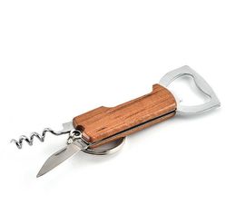 Openers Wooden Handle Bottle Opener Keychain Knife Pulltap Double Hinged Corkscrew Stainless Steel Key Ring Opening Tools Bar SN3343