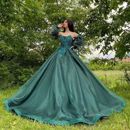 Hunter Beaded Prom Dresses With Detachable Long Sleeves Strapless Neck A Line Appliqued Evening Gowns Sweep Train Tulle Formal Dress