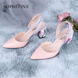 SOPHITINA Fashion Women Pumps Ankle Wrap Buckle Decoration Pointed Toe Square Heel High Shoes Sheepskin Handmade Pumps C645 210513