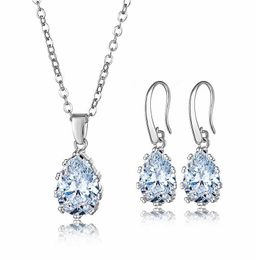 Jewelry Sets Crystal Womens Necklaces Gold silver plated Bridal drop zircon Necklace Pendant Earring for lady Diamond fashion