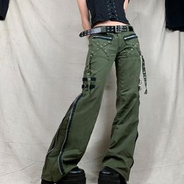 Women's Pants & Capris Army Green Cargo Women Emo Alt Denim Gothic Punk Style Jeans Techwear Hip Hop Baggy Jogger Streetwear Trousers Korean