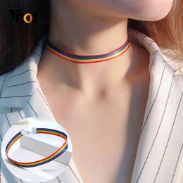 Vnox Fashion Rainbow Colour Woven Choker Necklaces for Women Party Street Wear Accessories Y0309