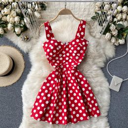 Summer Dress for Women Polka Dot A-line V Neck Sexy Femme Robes Sweet Korean Fashion Backless Beach Style Vestidos 210415