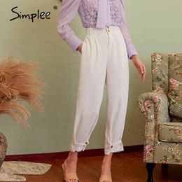 Women solid white autumn vintage work pants capris female casual office ladies British style trousers 210414