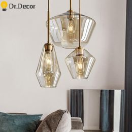 Pendant Lamps Post-modern Led Glass Lamp Nordic Dining Room Coffee Transparent/Champagne Colour Hanging Light Fixtures Luminaire