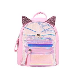 PVC Kids School Bags Children's Kindergarten School Backpacks Fashion Infant Student Backpack Cute Cat Book Bags for Baby Girls X0529