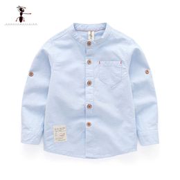 Kung Fu Ant Spring Casual Boys Shirts Oxford Textile Cotton White Pockets O-Neck Solid Baby Children's Clothing 1825 210713