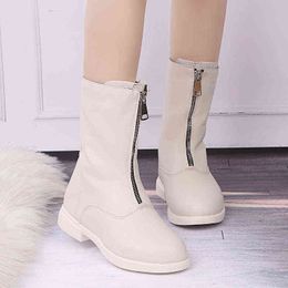 Fashion Girls Kids Children Martin Shoes Boots Zip Rubber Anti-slippery For Baby Boots Shoes Princess Thicken plush Winter 211108