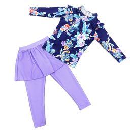 Little Girl Full Body Rash Guard Children Swimwear Long Sleeve Uv Protection Upf50+ Sunsuit 3-11y Swimsuit Swimming Suit