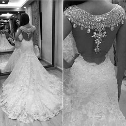 Modern Rami Salamoun Mermaid Princess Wedding Dresses Luxury Sparkly Crystal Beaded Back Full Lace Floral Garden Castle Wedding Gown 2022