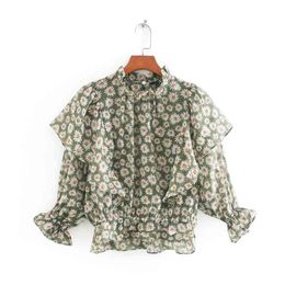 H.SA Summer Blouse Women Ruffles Chic and Vintage Floral Print Shirts Mujer Blusa 210417