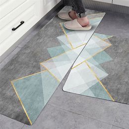 Anti-slip Long Kitchen Mat Modern Geometric Absorbent Bath Carpet Bedroom Living Room Floor Area Rug Entrance Doormat Prayer Pad 220301