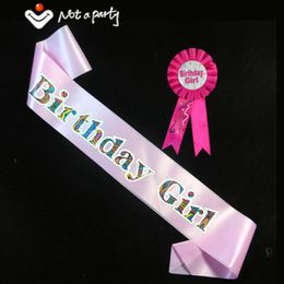 Party Decoration Birthday Girl & Boy Brooch Sash Set Pink Women Blue Men Ribbon Happy Badge 18 21 Adult Event Supplies Fun Game