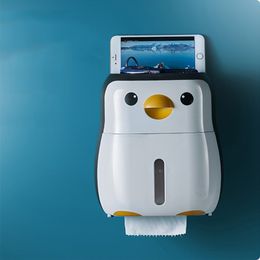 Creative Penguin Toilet Roll Paper Holder Waterproof Wall Mounted Storage Box Tray Tissue Box Organiser Bathroom Accessories 210401