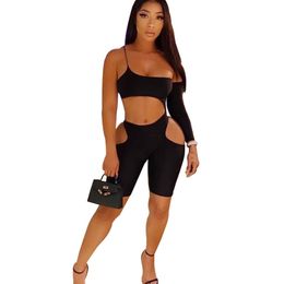 All Black Hollow Out Patchwork Playsuits Women Summer Streetwear Sleeveless Jumpsuit Casual Basic Playsuit Mujer 210525