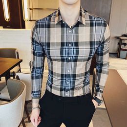 Brand Plaid Shirts Men Casual Formal Business Shirt Men Dress Slim Fit Long Sleeve Streetwear Social Tuxedo Blouse Chemise Homme 210527
