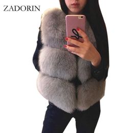 ZADORIN 3XLAutumn Winter Thick Warm Faux Fox Fur Vest Women High Quality Fashion V-Neck Short Fur Coat Female Fur Waistcoat Y0829