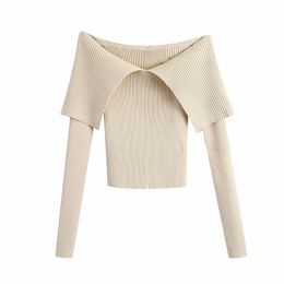Winter Style European and American Lapel One-shoulder Sexy Short Tight-fitting Long-sleeved Sweater Top 210520