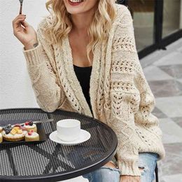 Sweater autumn winter knitted Cardigans coat Fashion loose women's sweater solid Colour bat sleeve cardigan top 210508