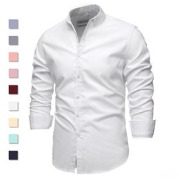 9 Colours 100% Cotton Oxford Shirt Men Spring Casual Long Sleeve Slim Fit Dress s 's Social 210626